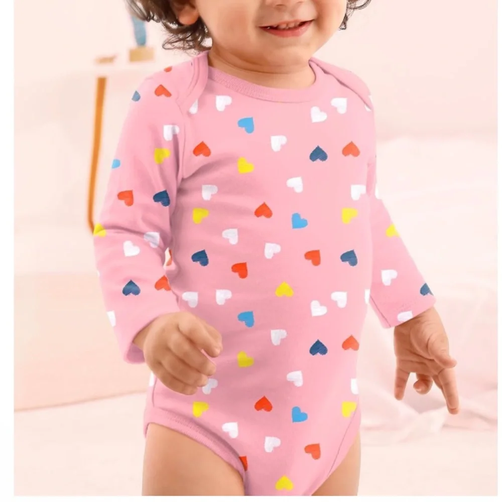 ⚡️ Pink Heart Print Long Sleeve Bodysuit Size 3-6m